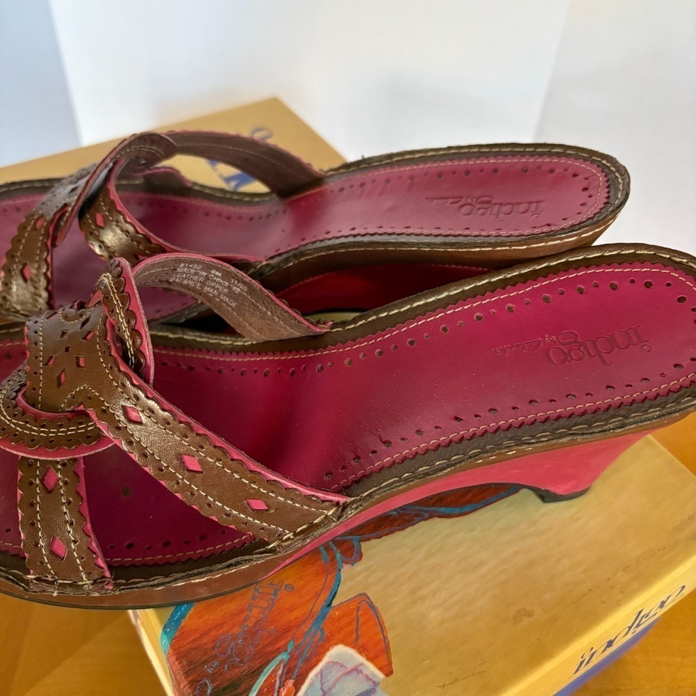 Indigo by Clarks Boelyn Earth Wedge Sandals Brown Pink Leather Women 8M Studded - Picture 5 of 16